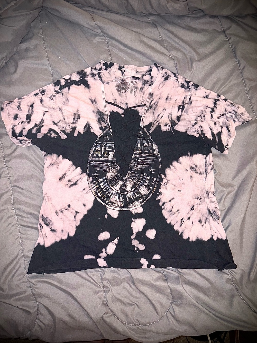 Tie-Dye Lace-Up Women's Tee in Nude Purple and Black